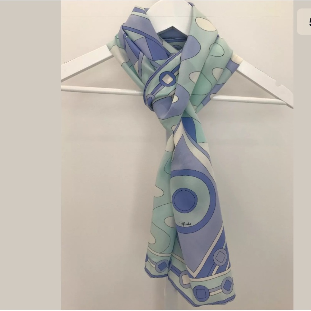 EMILIO PUCCI BLUE LAVENDER SILK OBLONG SCARF NWOTS! - Picture 6 of 14
